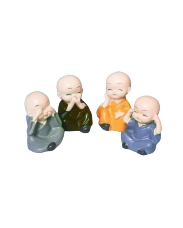 Premium Four Cute Baby Monk Showpieces – See No Evil, Hear No Evil, Speak No Evil, Think Positive Figurines | Decorative Wise Monk Statues for Home, Office & Gifting - Image 3
