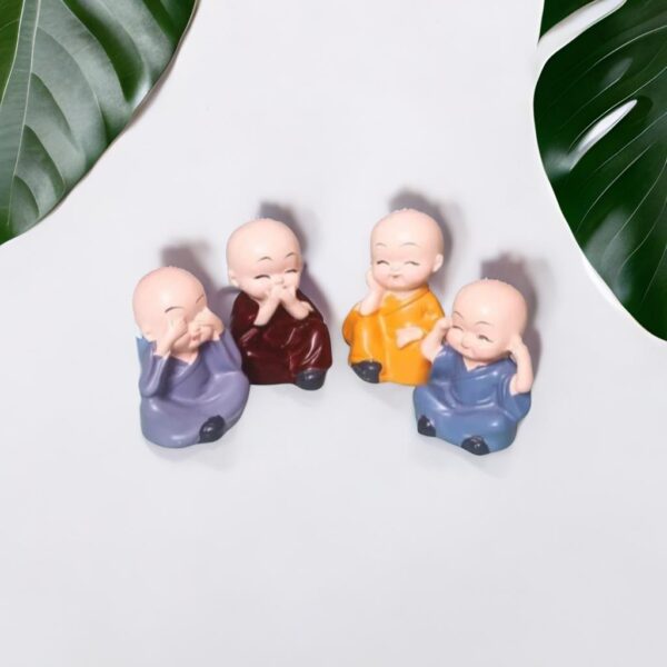 Premium Four Cute Baby Monk Showpieces – See No Evil, Hear No Evil, Speak No Evil, Think Positive Figurines | Decorative Wise Monk Statues for Home, Office & Gifting - Image 5