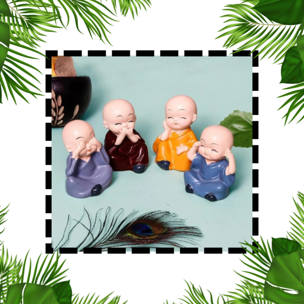 Premium Four Cute Baby Monk Showpieces – See No Evil, Hear No Evil, Speak No Evil, Think Positive Figurines | Decorative Wise Monk Statues for Home, Office & Gifting